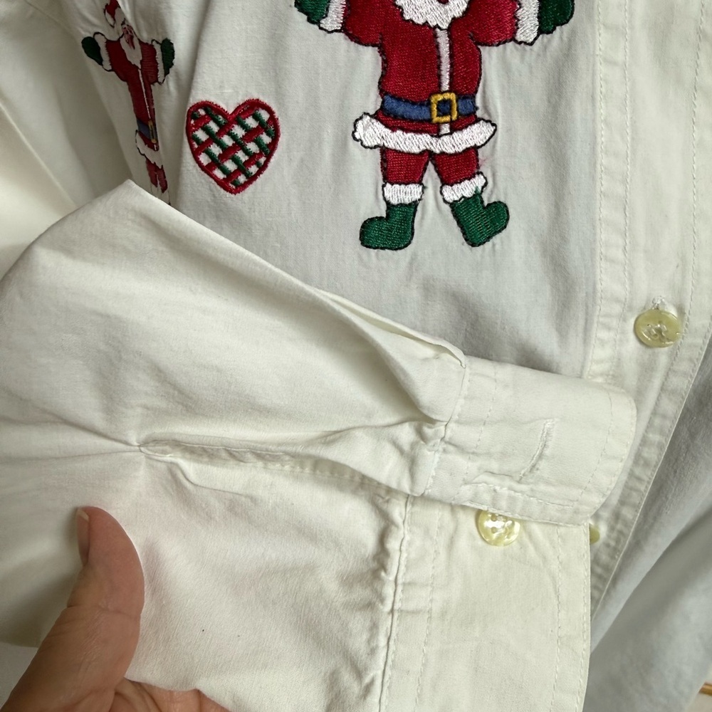 2 pc - Festive White Button Up Shirts with Santa & Teddy Bear Embroidery - Picture 6 of 13